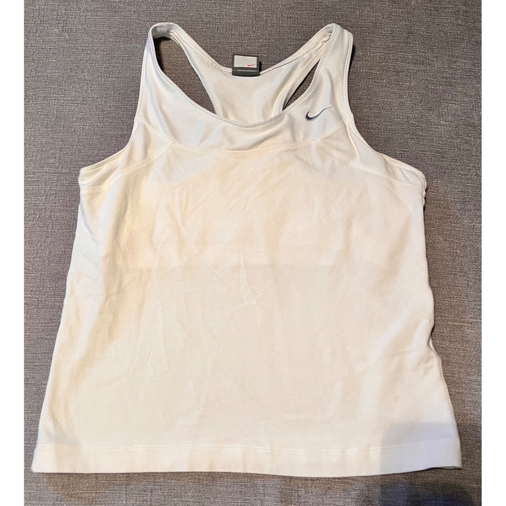 Nike Women's White Racerback Tank Top Athletic Workout Gym Shirt Size L‎
